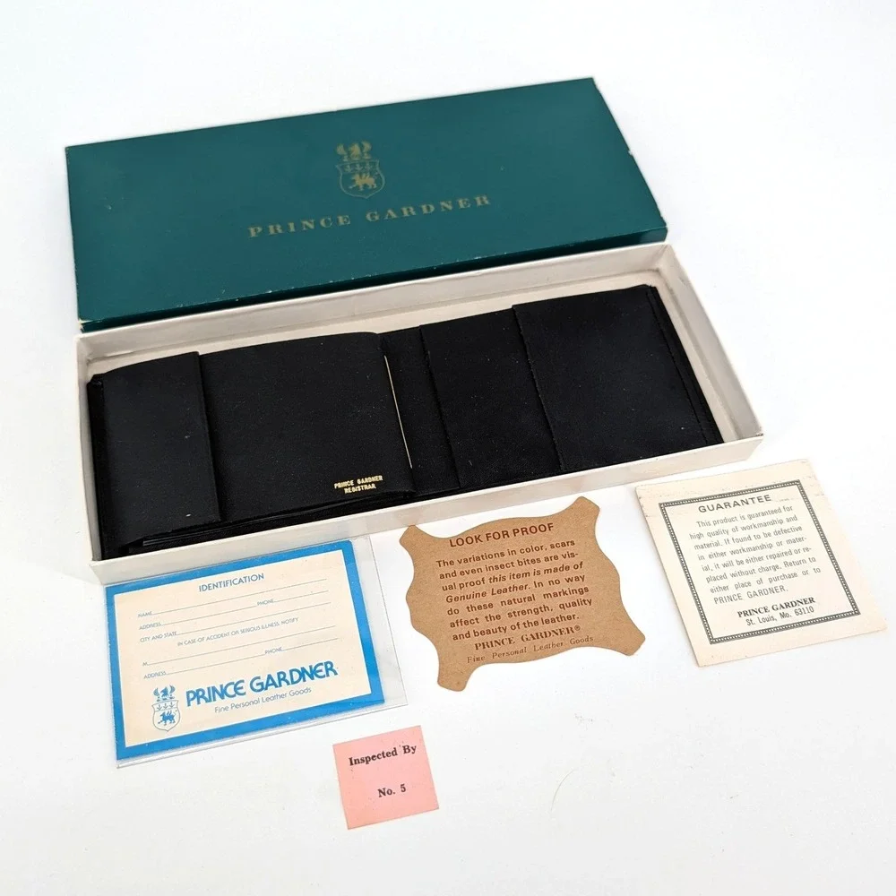 NWT Prince Gardner Registrar Black Leather Wallet Vintage Billfold & Ephemera